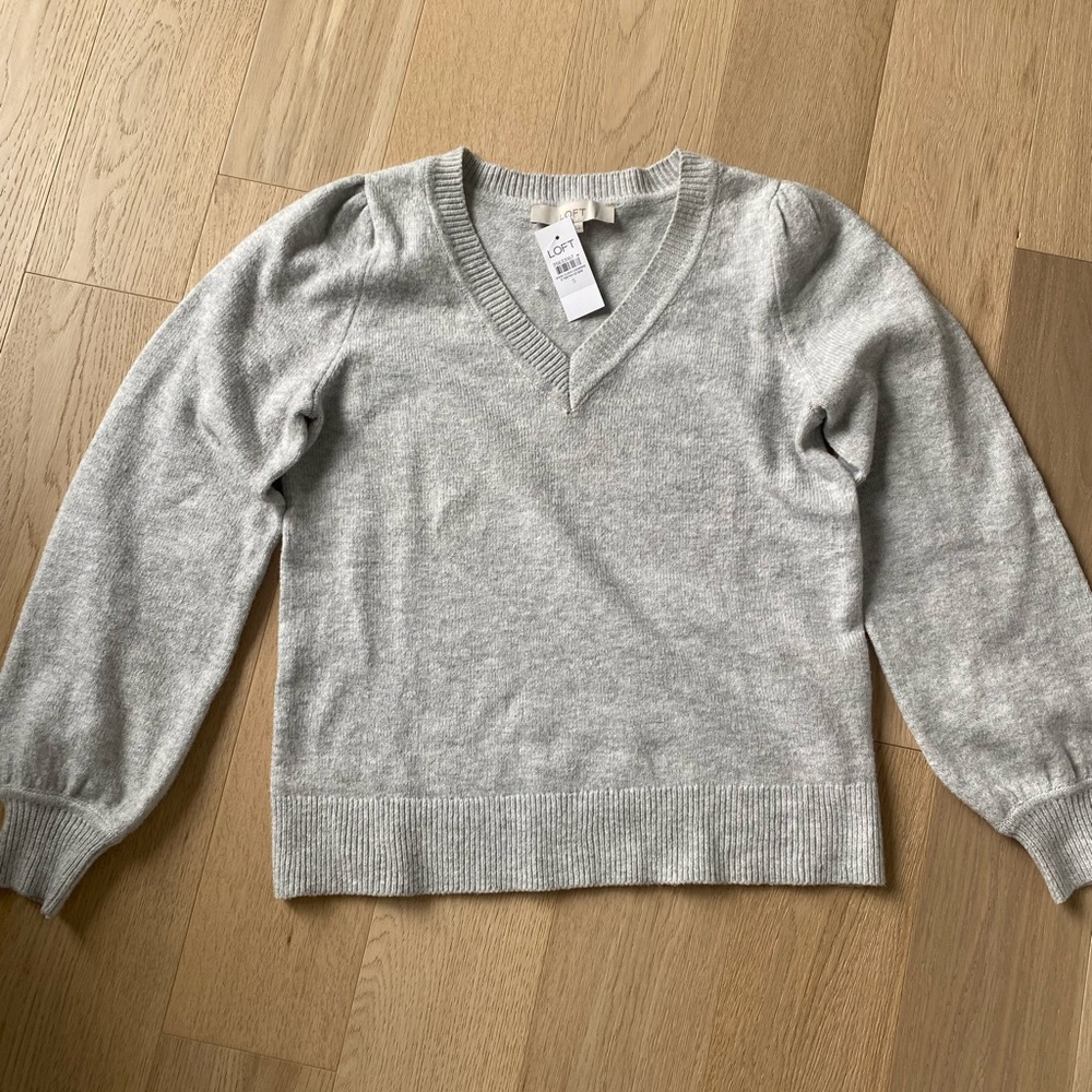 LOFT Gray V-Neck Sweater